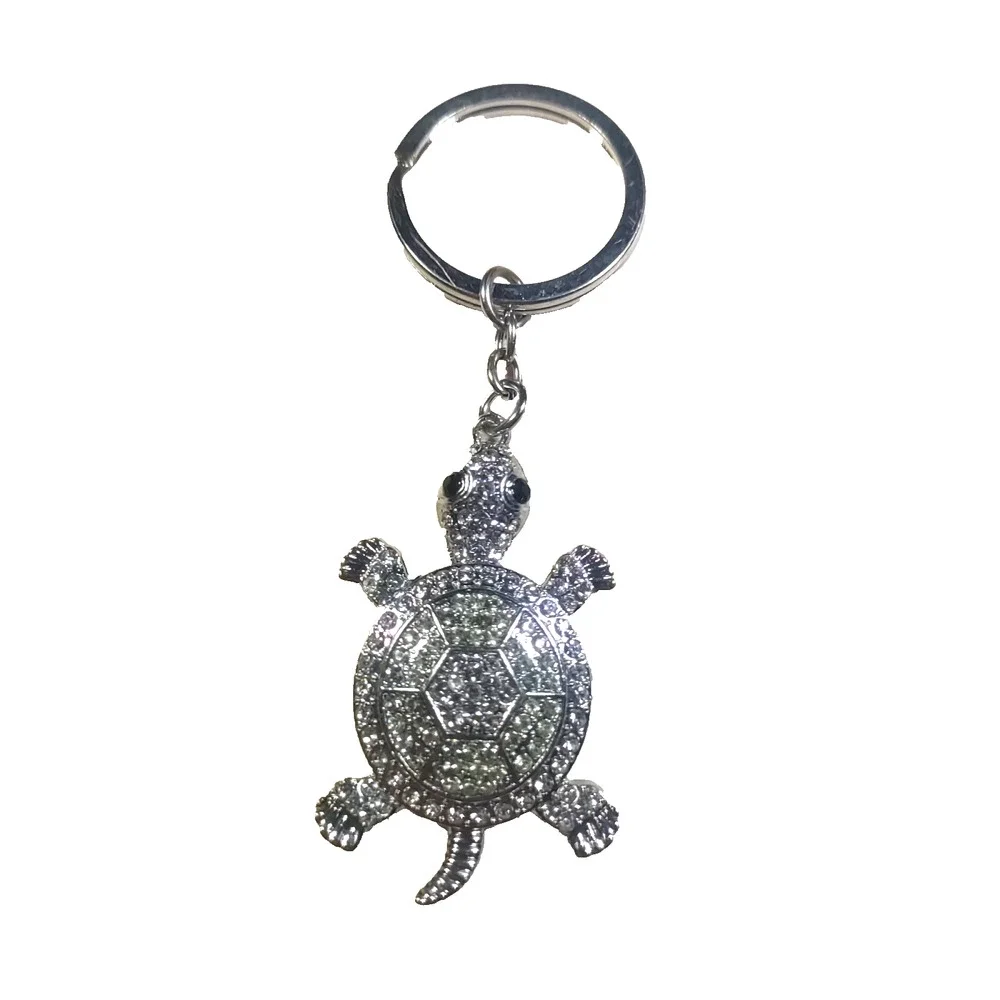 Rhinestone Turtle Keychain Silver Tone Sparkles